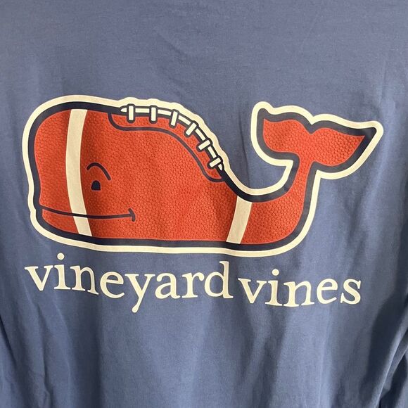 Vineyard Vines Men's Classic Blue Long Sleeve Tee Football Theme XS #711 - Picture 6 of 6